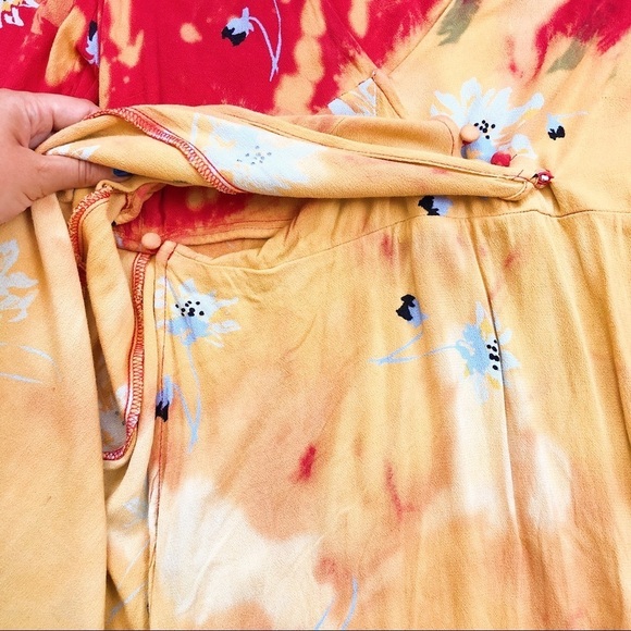 Free People • Time On My Side dress mini floral wrap red yellow crepe tie dye - Picture 9 of 14